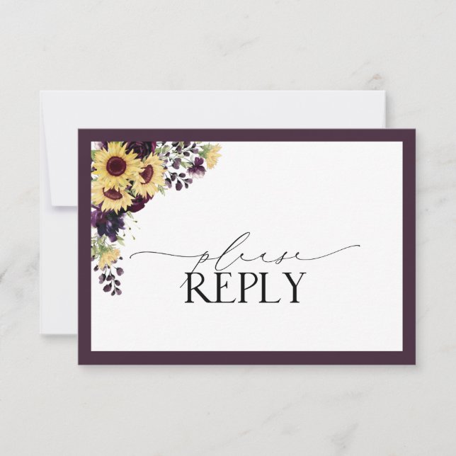 Elegant Plum Purple Sunflower Watercolor RSVP (Front)