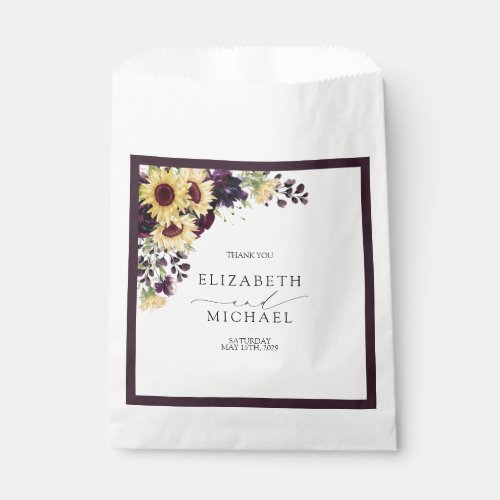 Elegant Plum Purple Sunflower Watercolor Wedding Favor Bag