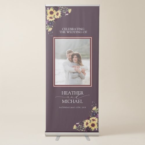 Elegant Plum Purple Sunflower Watercolor Wedding Retractable Banner