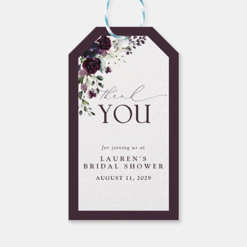 Elegant Plum Purple Watercolor Bridal Shower Gift Tags