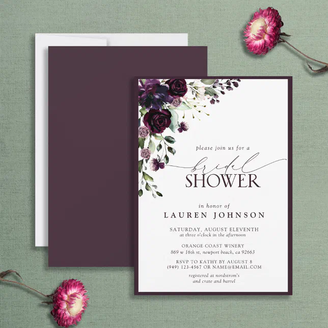 Elegant Plum Purple Watercolor Bridal Shower Invitation Zazzle