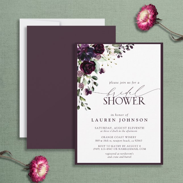 Elegant Plum Purple Watercolor Bridal Shower Invitation