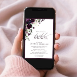Elegant Plum Purple Watercolor Bridal Shower Invitation