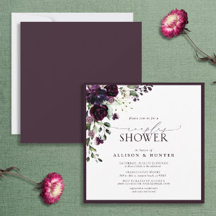 Elegant Plum Purple Watercolor Couples Shower Invitation