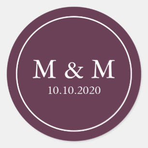 Elegant Plum Purple Wedding Classic Monogram Round Sticker