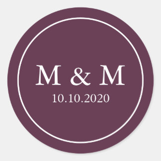 Elegant Plum Purple Wedding Classic Monogram Round Sticker