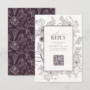 Elegant Plum Purple Wedding QR Code Please Reply RSVP Card