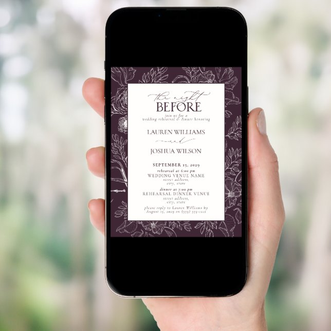 Elegant Plum Purple Wedding Rehearsal Dinner Invitation (Front Digital)