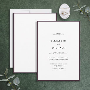 Elegant Plum Purple & White Typography Wedding Invitation