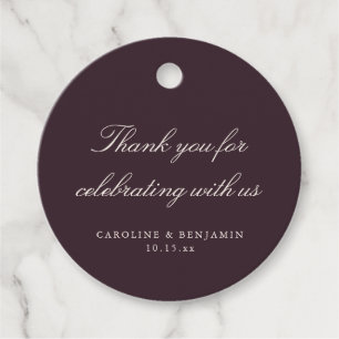 Elegant Plum Script Wedding Custom Thank You Favor Tags