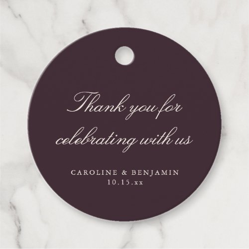Elegant Plum Script Wedding Custom Thank You Favor Tags