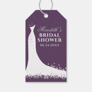 Elegant Plum Silver Wedding Gown Bridal Shower Gift Tags