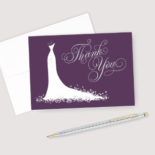 Elegant Plum Silver Wedding Gown Bridal Shower Thank You Card