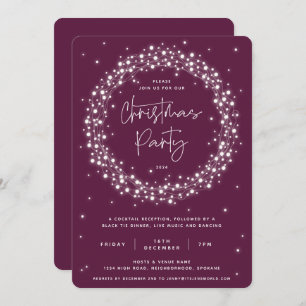 Elegant Plum Sparkling Lights Christmas Party Invitation
