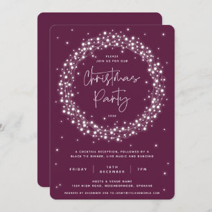 Elegant Plum Sparkling Lights Christmas Party Invitation