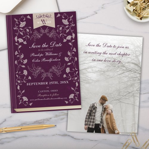 Elegant Plum Tan Book Cover Wedding Save the Date Invitation