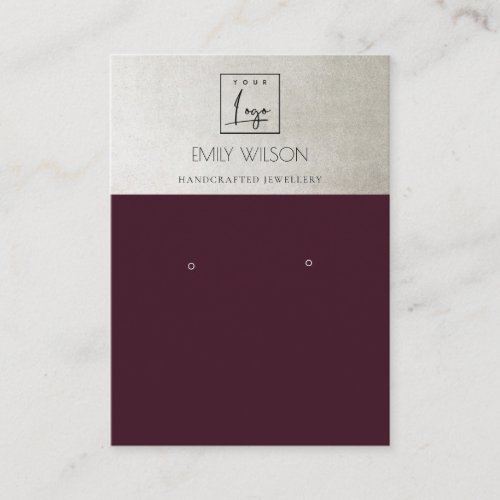 ELEGANT PLUM WINE SILVER LOGO EARRING DISPLAY BUSINESS CARD