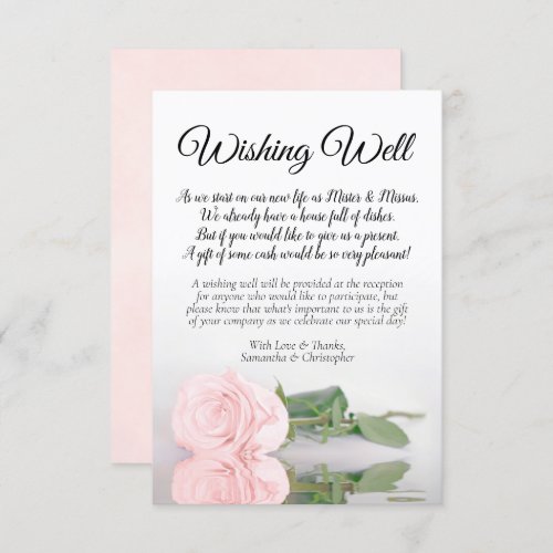 Elegant Plush Pink Rose Wedding Wishing Well Poem Enclosure Card