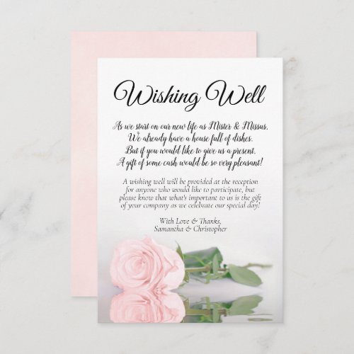 Elegant Plush Pink Rose Wedding Wishing Well Poem Enclosure Card