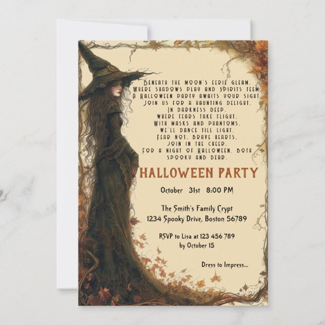 Elegant Poem Spooktacular I Witch Beige Halloween  Invitation (Front)