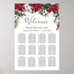 Elegant Poinsettia 12 Tables Wedding SEATING CHART