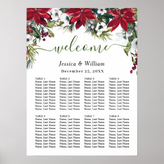 Elegant Poinsettia 8 Tables Wedding SEATING CHART