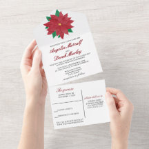 Elegant Poinsettia All-in-One Wedding Invitation
