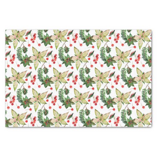 Elegant Poinsettia and Berries Tissue Paper