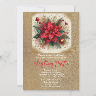 Elegant Poinsettia and Gold Glitter  Invitation