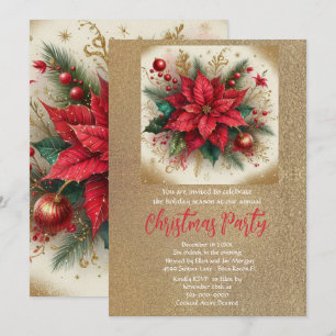 Elegant Poinsettia and Gold Glitter  Invitation