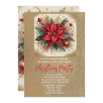 Elegant Poinsettia and Gold Glitter  Invitation