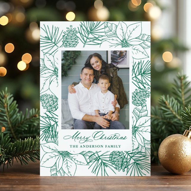 Elegant Poinsettia Botanical Christmas Letterpress Photo Cards (Creator Uploaded)