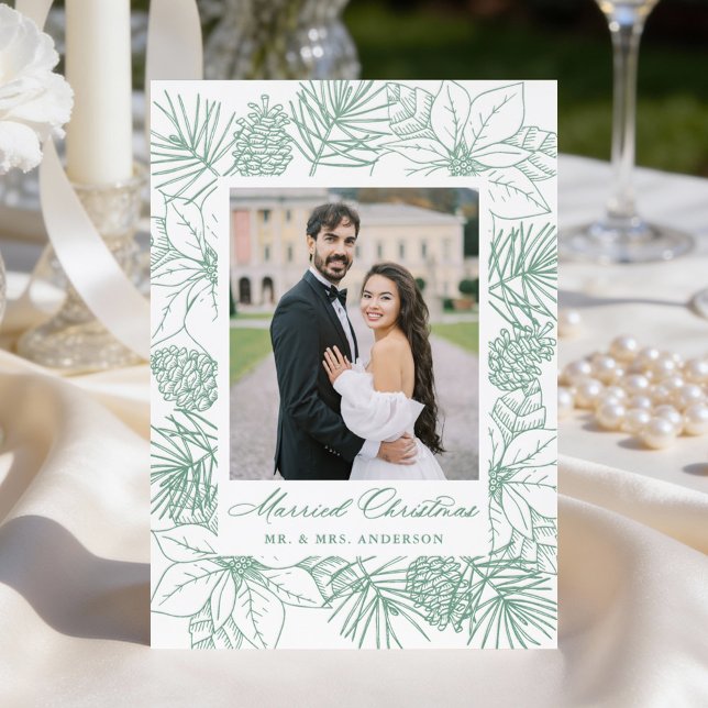 Elegant Poinsettia Botanical Married Christmas Letterpress Photo Cards (Creator Uploaded)