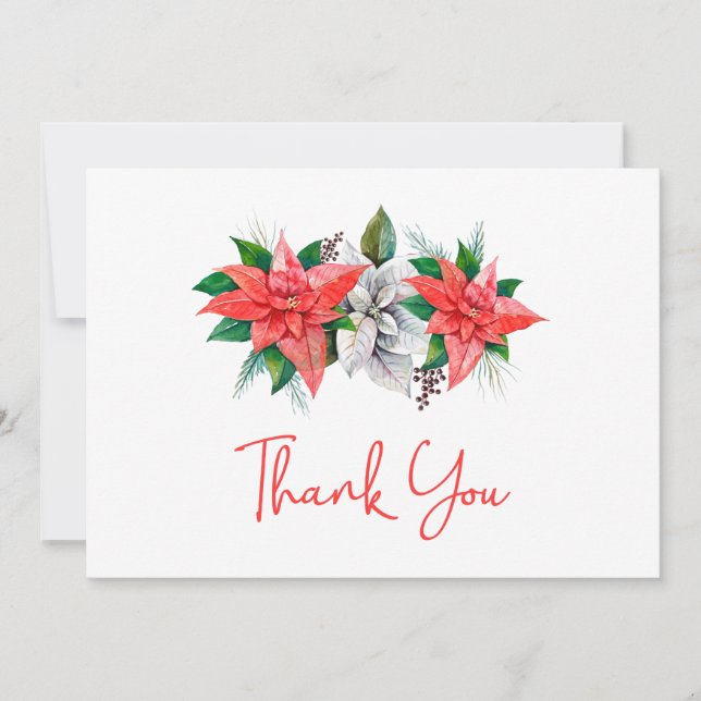 Elegant Poinsettia Bouquet Greenery Christmas Than Thank You Card (Front)