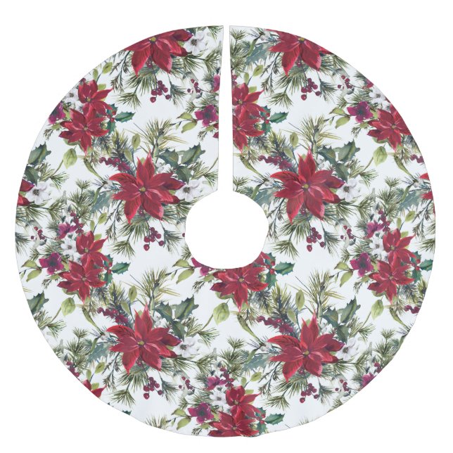 Elegant Poinsettia Bouquet Pattern Brushed Polyester Tree Skirt (Front)