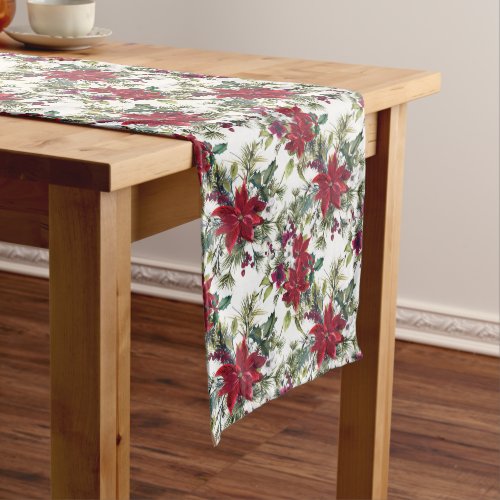 Elegant Poinsettia Bouquet Pattern Christmas Medium Table Runner