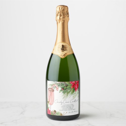 Elegant Poinsettia Candy Cane Recipe Champage Sparkling Wine Label