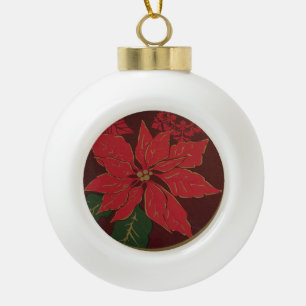 Elegant Poinsettia Ceramic Ball Christmas Ornament