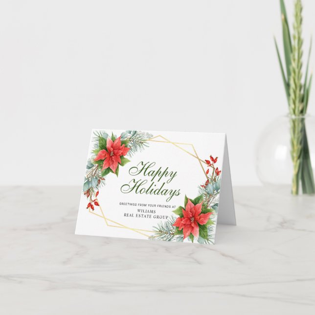 Elegant Poinsettia Christmas Corporate Greeting Holiday Card (Front)