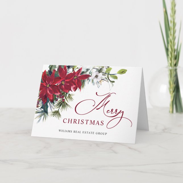 Elegant Poinsettia Christmas Corporate Greeting Holiday Card (Front)