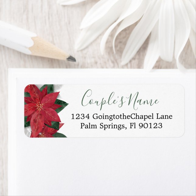Elegant Poinsettia Christmas Green Label (Insitu)