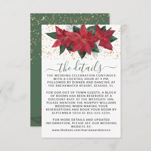 Elegant Poinsettia Christmas Green Wedding Details Enclosure Card