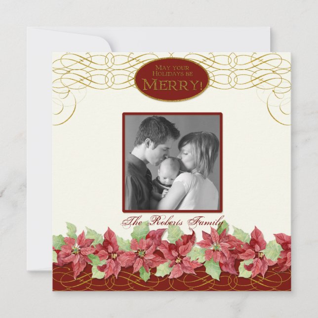 Elegant Poinsettia Christmas Holiday Greeting Card (Front)