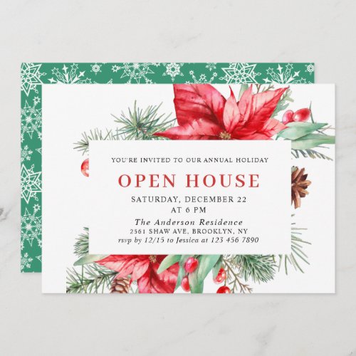 Elegant Poinsettia Christmas Holiday Open House In Invitation