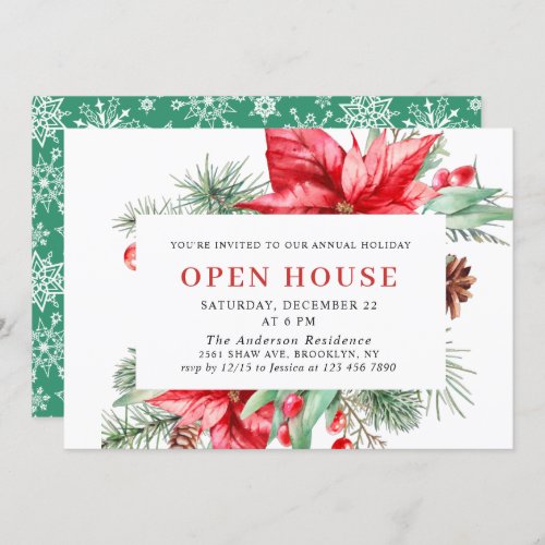 Elegant Poinsettia Christmas Holiday Open House In Invitation