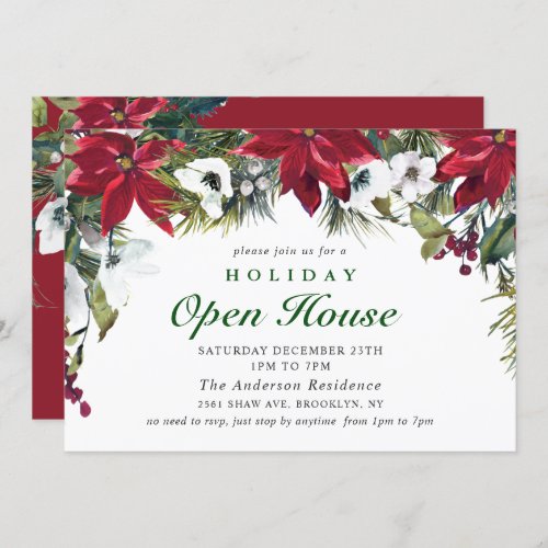 Elegant Poinsettia Christmas Holiday Open House Invitation