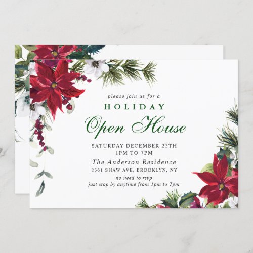 Elegant Poinsettia Christmas Holiday Open House Invitation