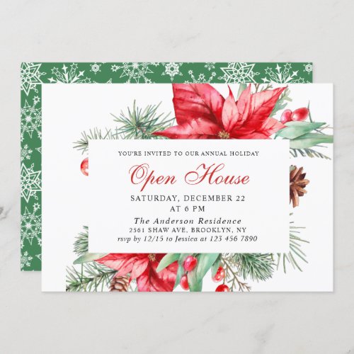 Elegant Poinsettia Christmas Holiday Open House Invitation