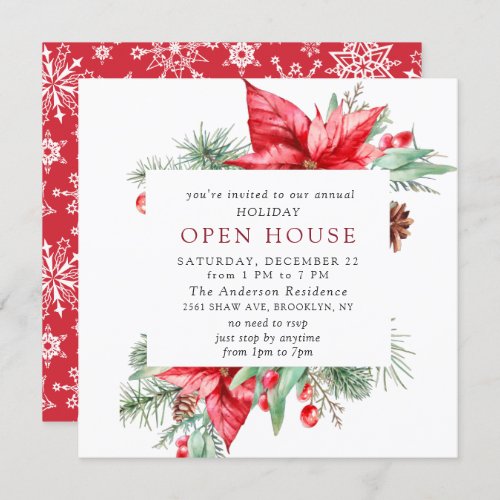 Elegant Poinsettia Christmas Holiday Open House Invitation