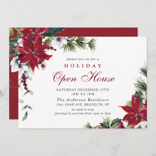 Elegant Poinsettia Christmas Holiday Open House Invitation